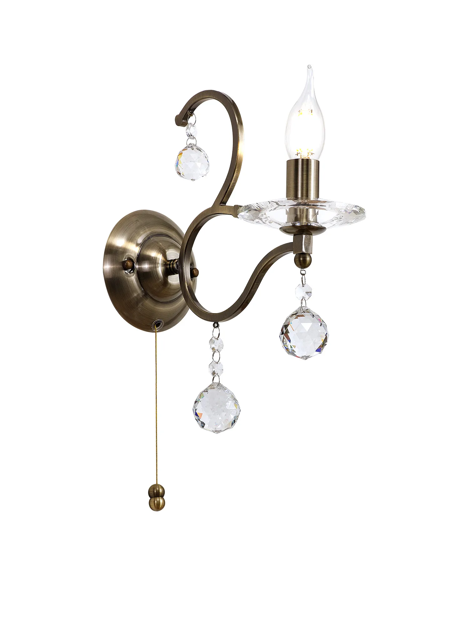 Zinta Antique Brass Crystal Wall Lights Diyas Armed Wall Lights